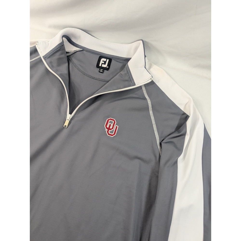 Oklahoma Sooners OU Sweatshirt Mens Large Gray NCAA Golf FootJoy Quarter Zip